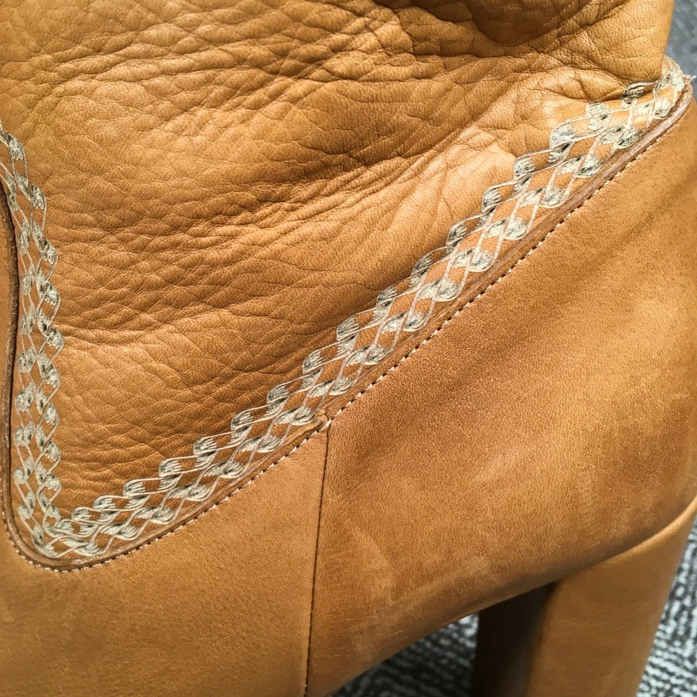 Anthropologie Tan Leather Tall Block Heel Boots Made Spain Sz 41 (10/10.5 US) - Picture 5 of 10